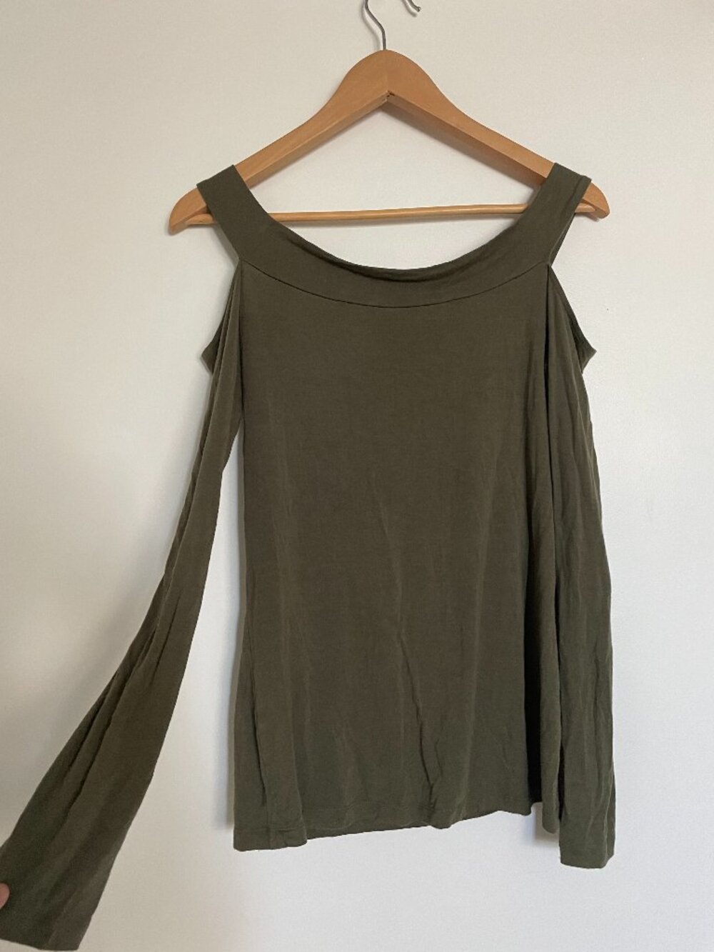 Olive Cold-Shoulder Long Sleeve Top Grunge Alt Boho Earthy